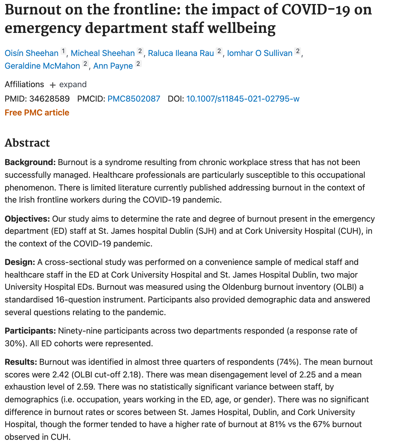 Burnout On The Frontline The Impact Of COVID19 On Emergency Department Staff Wellbeing